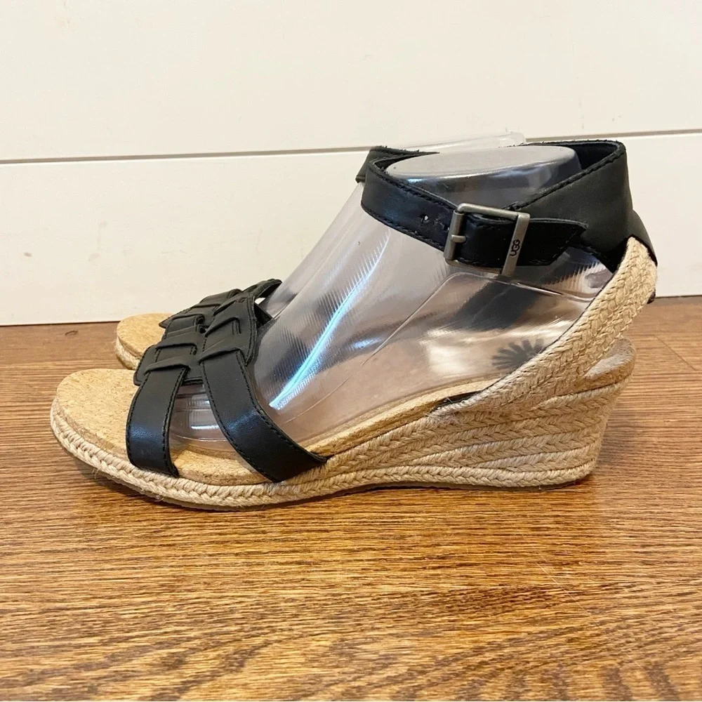 Ugg | Maysie Black Leather Strappy Espadrille Sandal Size 10